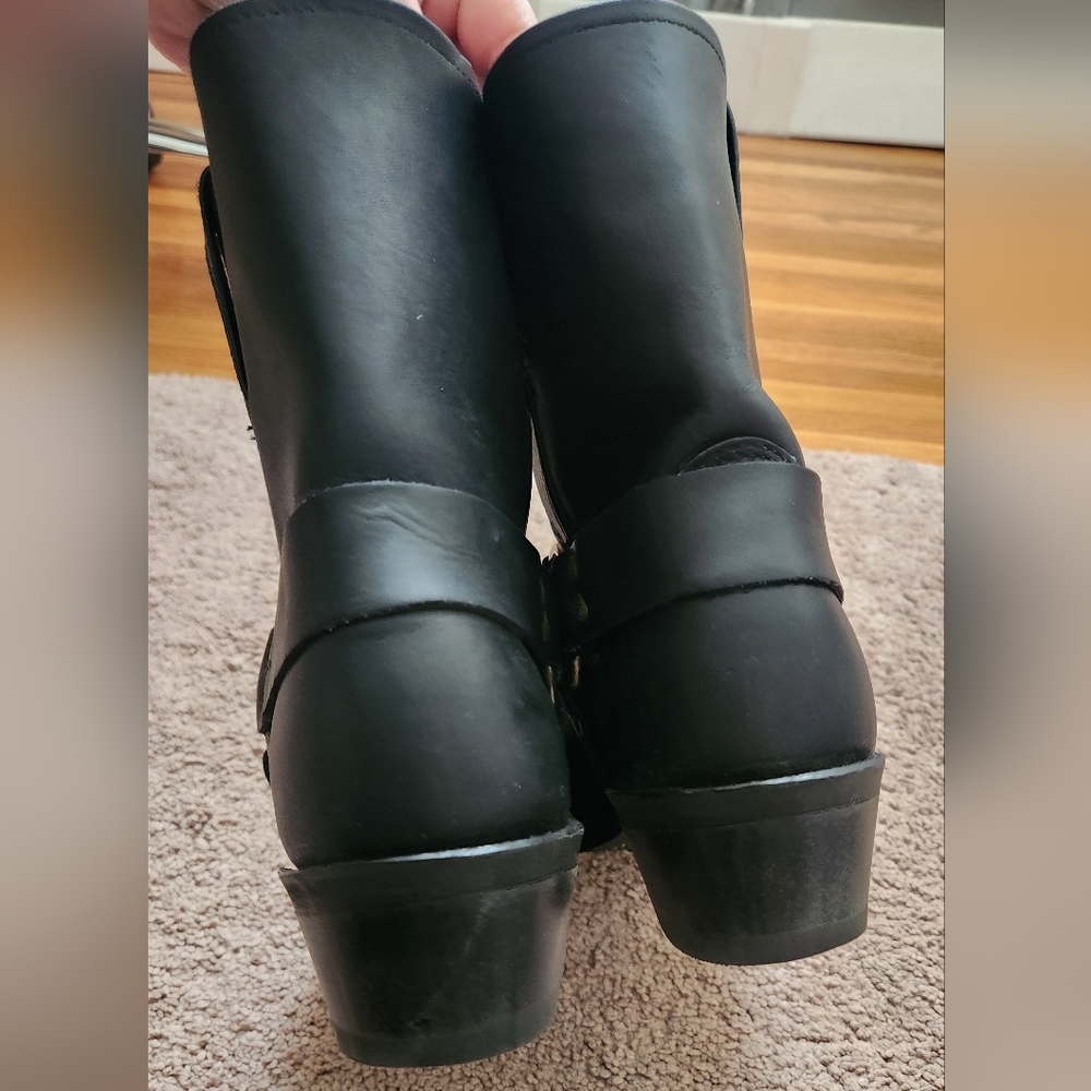 FRYE 8R square toe harness 77455 black leather boots Ladies 9 Made in USA - Picture 4 of 12